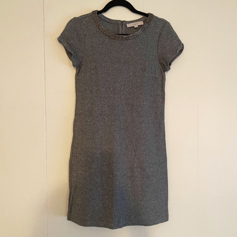 LOFT Women's Cotton Beaded Short-Sleeve Dress